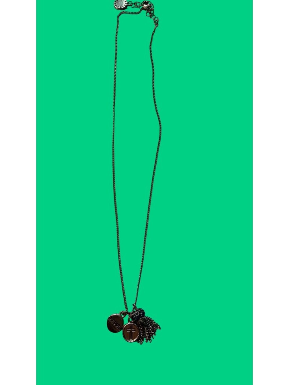 Gold-Tone Necklace Y2K Cross Blessed Charm & Tassel Pendant Adjustable Chain